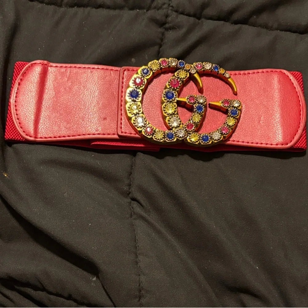 Fashion Dress Belt Red with Gold and Blue Accents